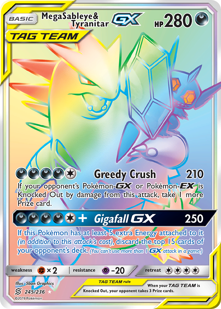 Mega Sableye & Tyranitar GX #245/236 — Unified Minds DAMAGED